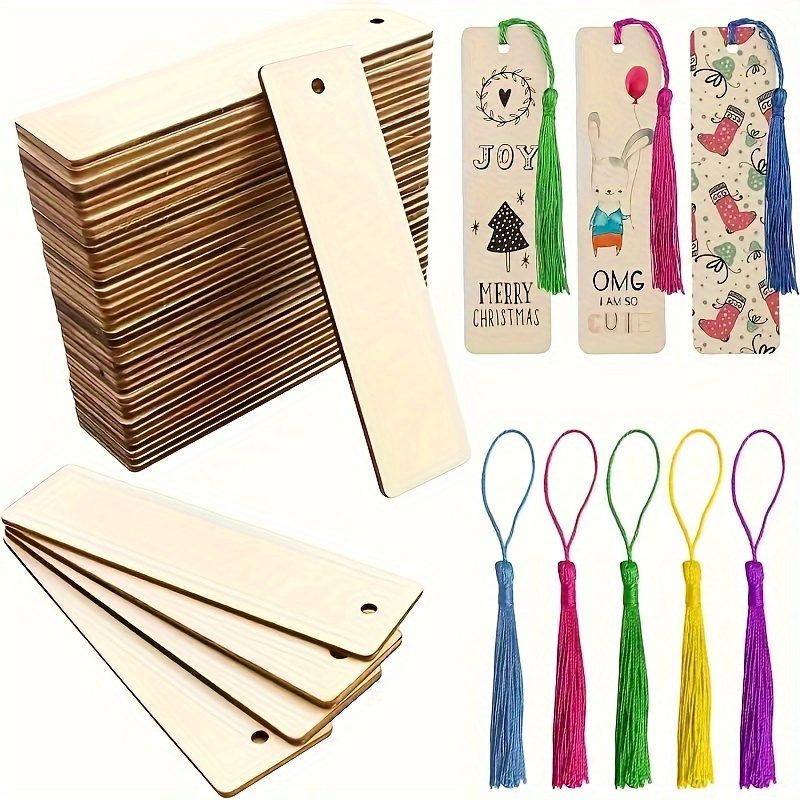 Wedding Supply Co - DIY 10 個木製正方形ブランクブックマークタッセルマルチカラー結婚式学生衣料品オフィス用品親子共同作成