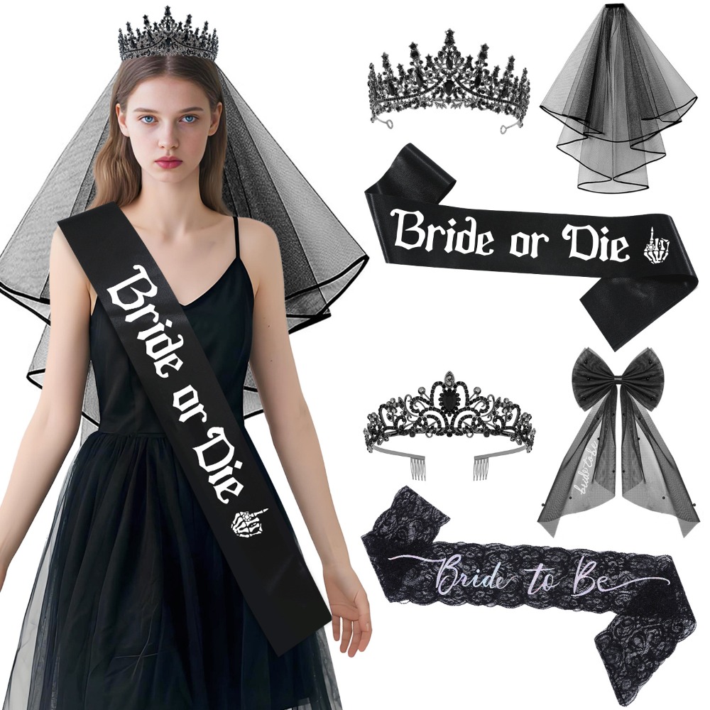 Bride Tribe Sash - 3個セット ゴシック調 ブラック ブライダルアクセサリー 花嫁候補 花嫁か死か