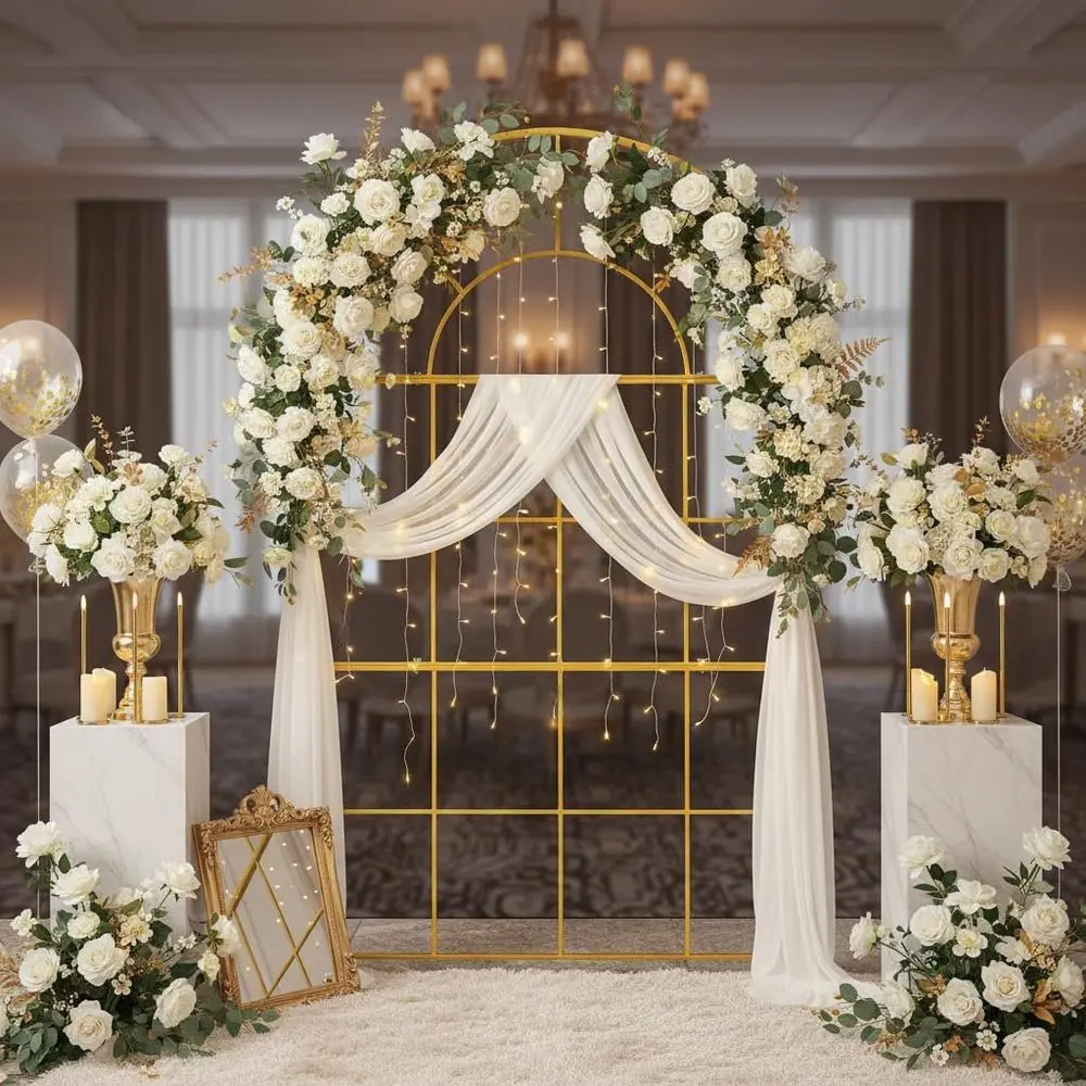 ゴールドメタルウェディングアーチ、高さ6.5フィートのセレモ - Wedding Balloon Arch のレビューと価格