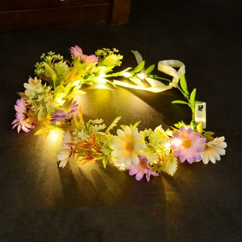 LEDライトアップフラワークラウンヘッドバンド、光る花輪ヘッ - Wedding Arch Flower のレビューと価格